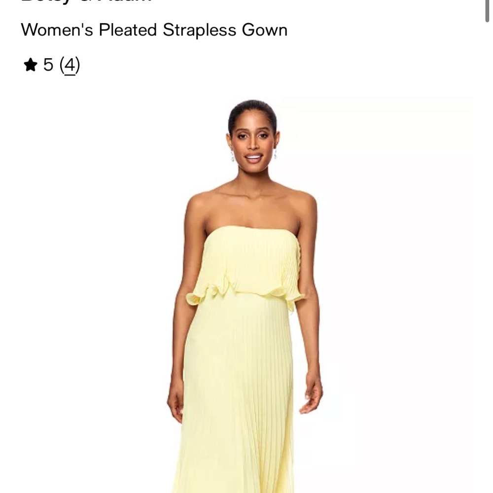 Betsy & Adam Strapless Pleated Dress in Light Yellow